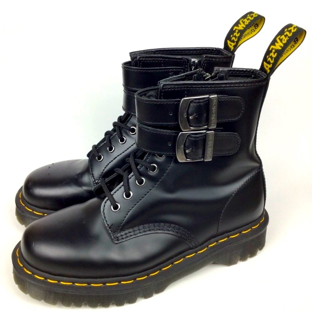 Dr. Martens 1460 ALT Black Smooth Leather Lace Up/Zip Ankle Boots Men 8 Women 9